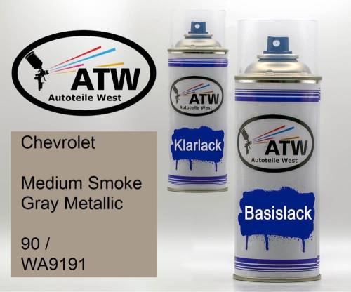 Chevrolet, Medium Smoke Gray Metallic, 90 / WA9191: 400ml Sprühdose + 400ml Klarlack - Set, von ATW Autoteile West.